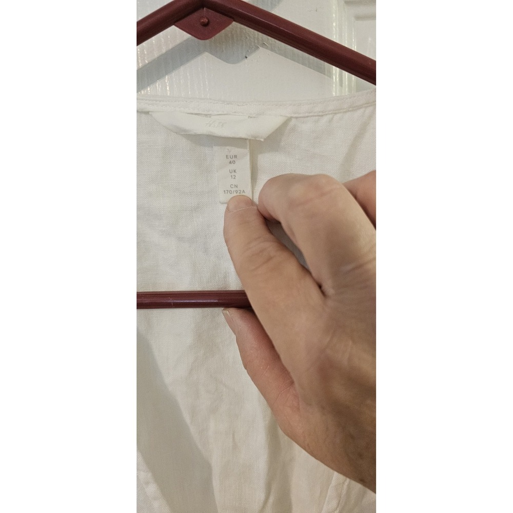 H&M LINEN-BLEND TIE-HEM BLOUSE CROPPED CROP TOP WHITE Size UK 12 - US Small - Picture 3 of 8